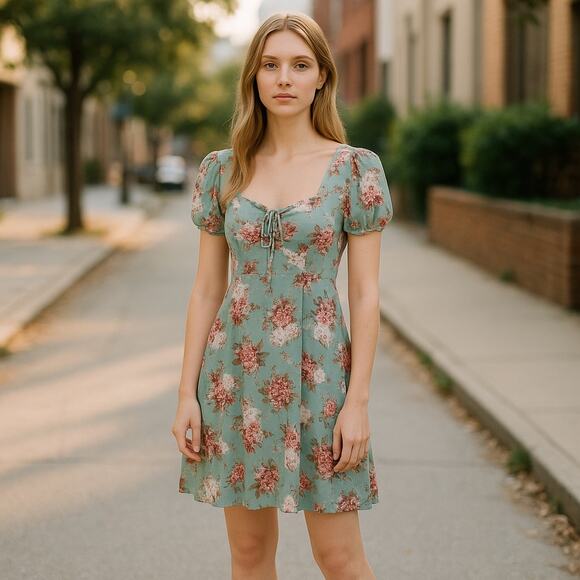 Band of Gypsy Womens Babydoll Mini Dress XS Floral Cottagecore Coquette Beachy - Picture 1 of 11